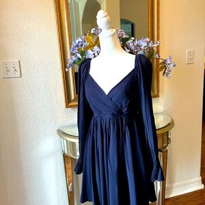 Navy Blue Jacquard Striped Dress SZ S